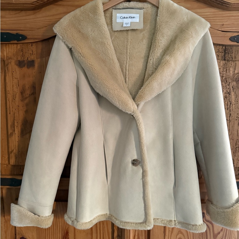Calvin Klein Tan Teddy Jacket with Faux Fur